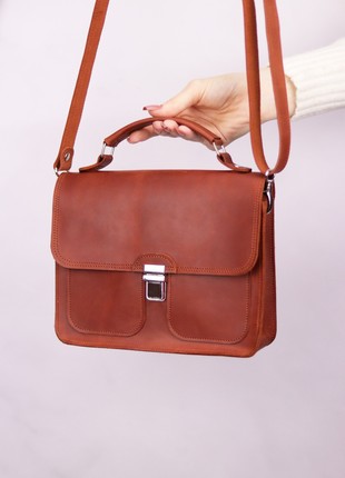 Women's leather briefcase bag with top handle and shoulder strap / Brown - 10232 photo