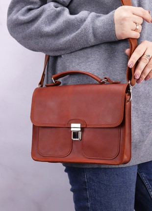 Women's leather briefcase bag with top handle and shoulder strap / Brown - 10237 photo
