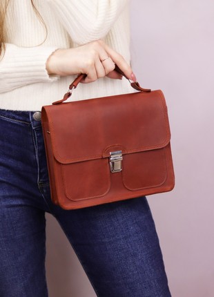 Women's leather briefcase bag with top handle and shoulder strap / Brown - 10239 photo
