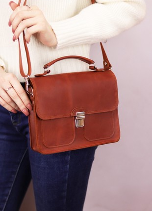 Women's leather briefcase bag with top handle and shoulder strap / Brown - 10233 photo