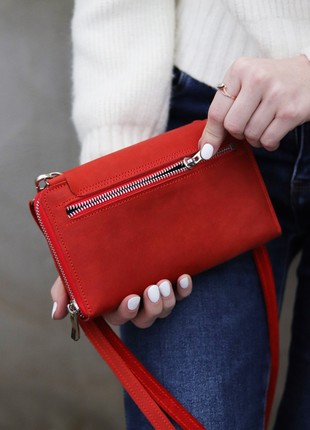 Small leather crossbody bag wallet for women / Red phone bag / 10227 photo