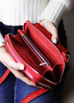 Small leather crossbody bag wallet for women / Red phone bag / 10225 photo