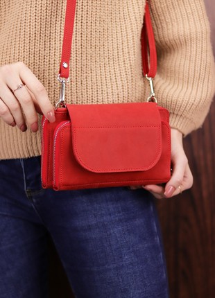 Small leather crossbody bag wallet for women / Red phone bag / 10222 photo