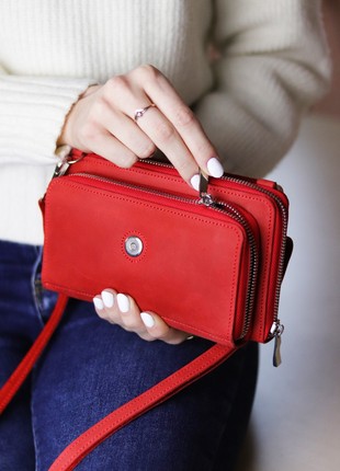 Small leather crossbody bag wallet for women / Red phone bag / 10223 photo