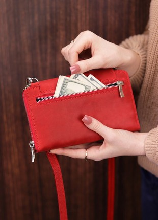 Small leather crossbody bag wallet for women / Red phone bag / 10229 photo