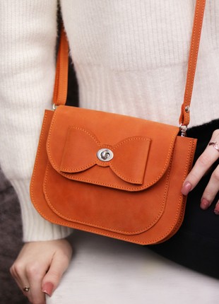 Small crossbody half round bag for cell phone / Women's leather cute purse / Orange - 1041