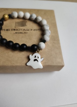 Black and white bracelet with enamel pendant "Ghost"2 photo