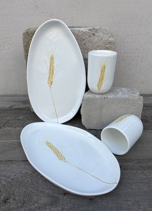 Handmade ceramic tray with ear of wheat3 photo