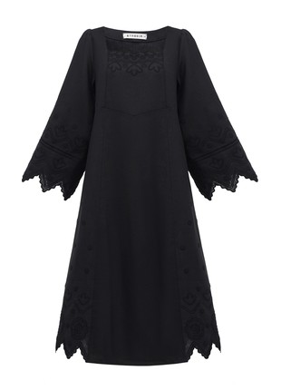 Black linen embroidered dress Nizhnist Black9 photo