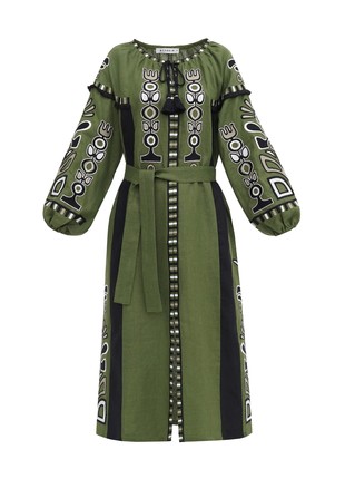 Green dress with black applique and embroidery VILHA8 photo