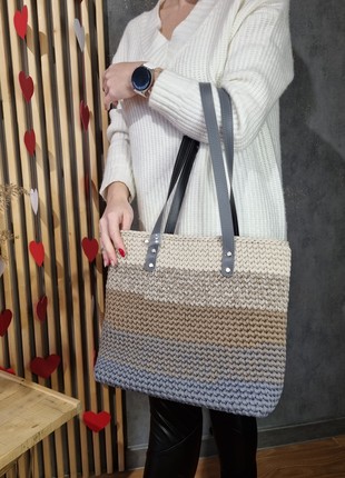Crochet Women Bag with leather4 photo