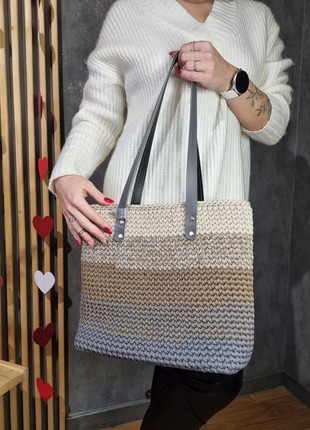 Crochet Women Bag with leather3 photo