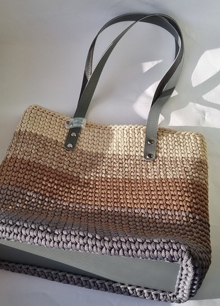 Crochet Women Bag with leather6 photo