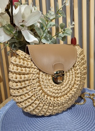 Crochet Women Bag with leather2 photo