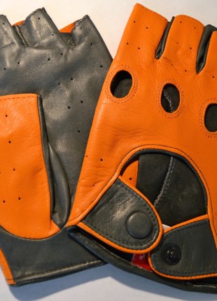 Men's leather driving gloves fingerless2 photo
