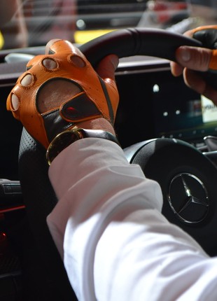 Men's leather driving gloves fingerless1 photo