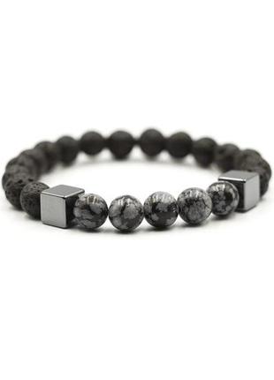 Men's frigus bracelet from natural stones of obsidian, hematite, lava stone
