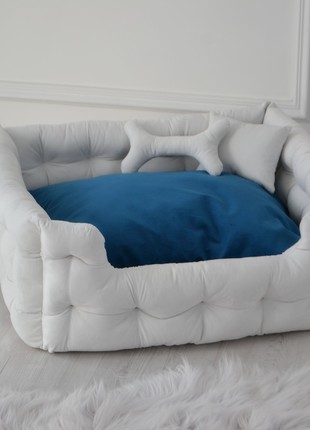 Withe Dog Bed, Best dog beds, Calming dog bed, Dog sofa - 23.6x19.6 in. (60x50 cm.)