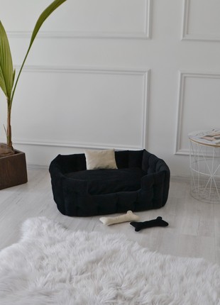 Black dog beds, velvet dog bed, small dog bed - 19.6x15.7 in. (50x40 cm.)