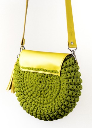 Spring Crochet Round Bag with Leather Flap3 photo