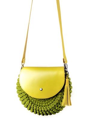 Spring Crochet Round Bag with Leather Flap1 photo