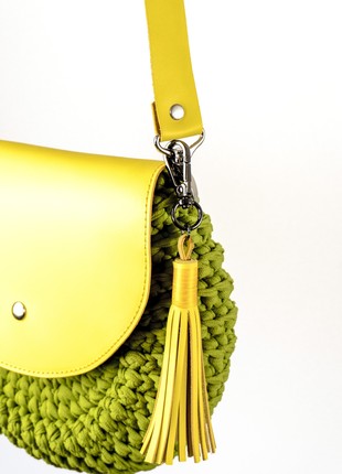 Spring Crochet Round Bag with Leather Flap2 photo
