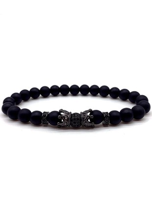 Elite shungite bracelet with black ball and crowns (90082)