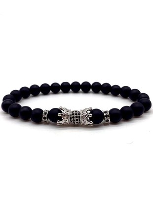 Elite shungite bracelet with ball and crowns in silver (90081)