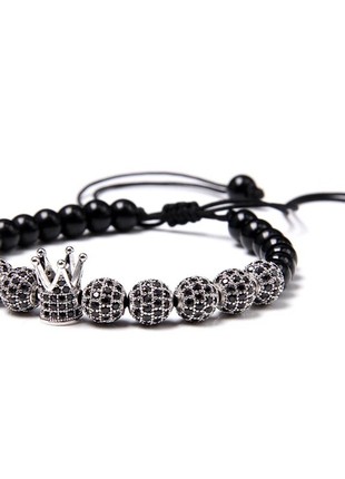 Luxury Agate Bracelet with Silver Crown and Balls (20068)2 photo
