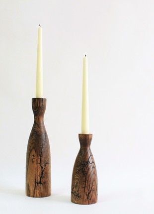 Handmade candlesticks set of 3, decorative rustic wood candle holder/vase5 photo