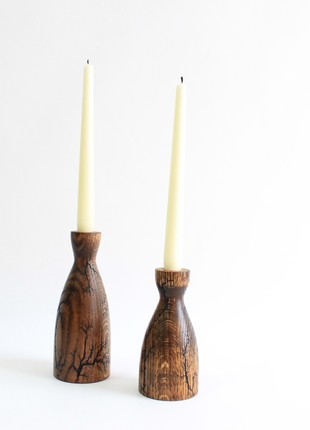 Handmade candlesticks set of 3, decorative rustic wood candle holder/vase6 photo