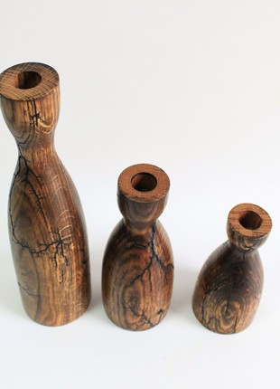 Handmade candlesticks set of 3, decorative rustic wood candle holder/vase3 photo