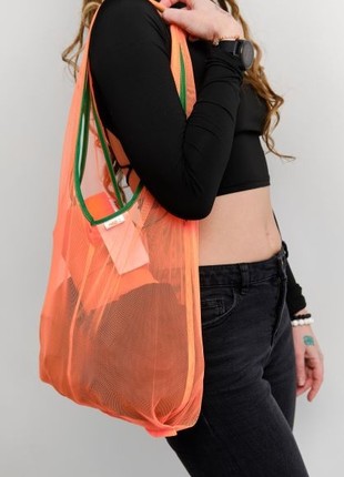 Tote bag of mesh  with long handles,  handmade. Shopper bag, packing.2 photo