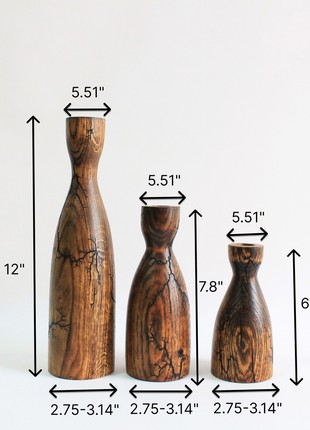 Handmade candlesticks set of 3, decorative rustic wood candle holder/vase2 photo
