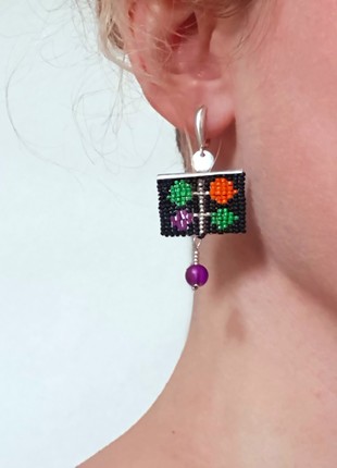beaded square earrings  Purple currant3 photo