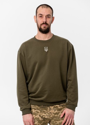 Men's sweatshirt with embroidery "Classic tryzub" khaki2 photo
