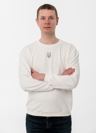 Men's sweatshirt with embroidery "Ukrainian coat of arms" milky
