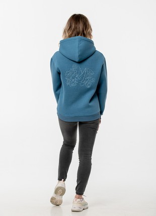 Women's hoodie with embroidery "Dove of peace" blue3 photo