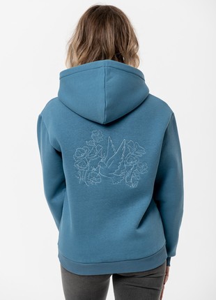 Women's hoodie with embroidery "Dove of peace" blue