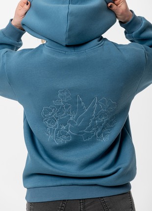 Women's hoodie with embroidery "Dove of peace" blue2 photo