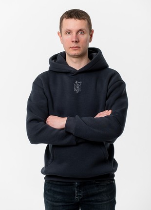 Men's hoodie with embroidery "Ukrainian trident and nightingale" graphite5 photo