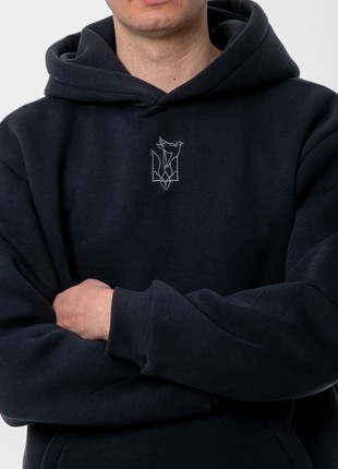 Men's hoodie with embroidery "Ukrainian trident and nightingale" graphite6 photo