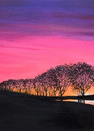 Sunset. Oil painting on primed fiberboard. Original