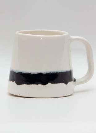 Handmade white ceramic mug with black stripes3 photo