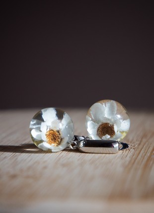 Real white flower earrings, resin flower earrings6 photo
