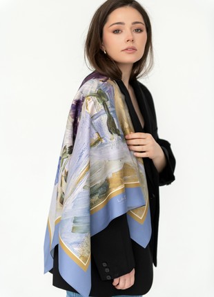 Floral Scarf Shawl  "Lilac" in artificial silk 36,6 inches