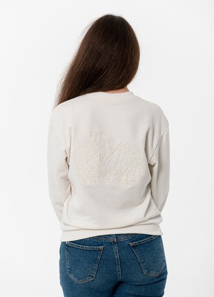 Women's sweatshirt with embroidery "Dove of peace" milky1 photo