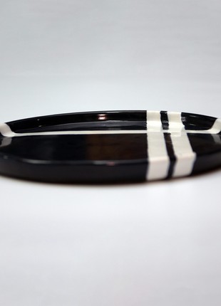 Hand-made dish with flat sides of black color with white stripes3 photo