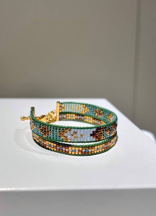 Double bracelet Emerald in green, blue shades with gold and bronze.3 photo