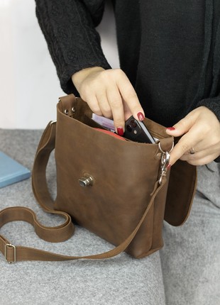 Small leather crossbody bag for women/ Shoulder purse/ Brown - 10383 photo